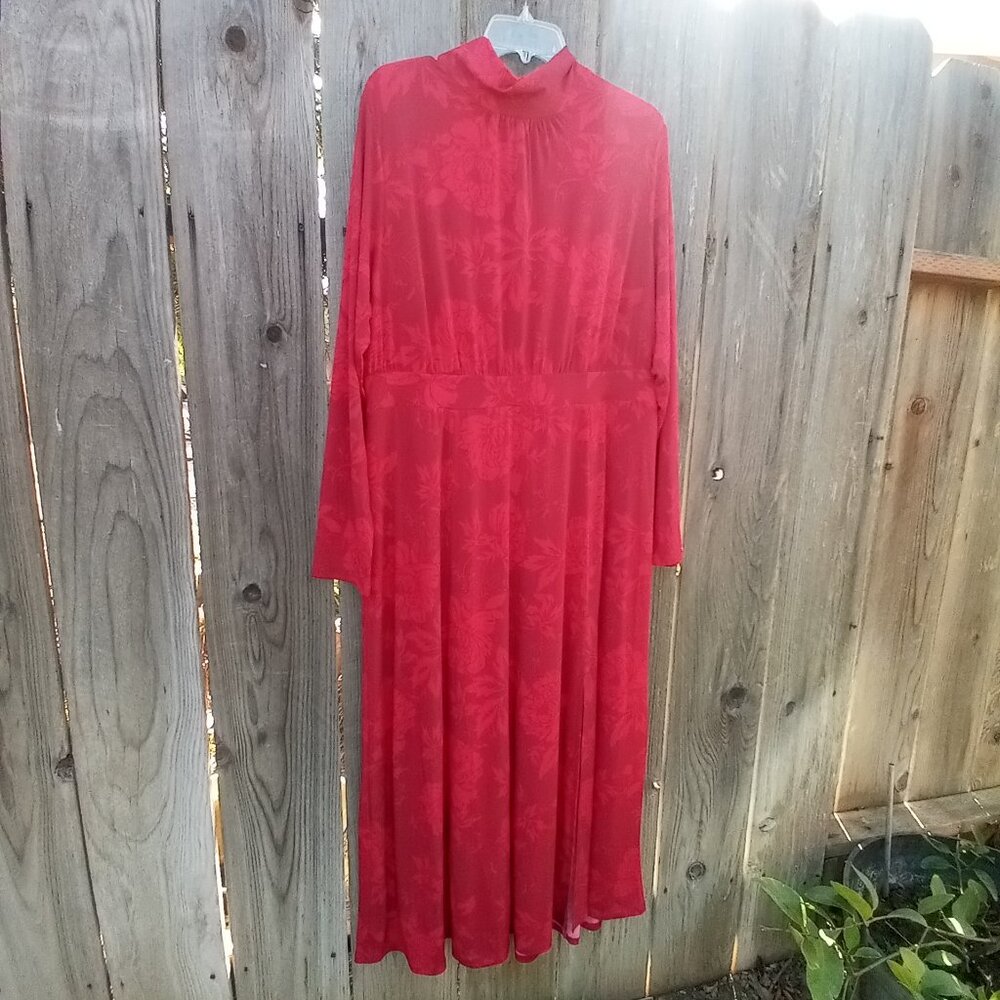 Lane Bryant Mock Neck Long Sleeves Maxi Dress 18/20 Red Pull-on Stretch Relaxed